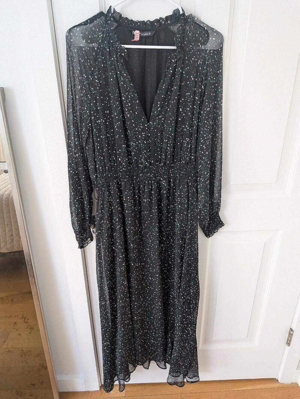 EUC Zara Women's Black Speckled Long Sleeve Midi Dress- Sz L